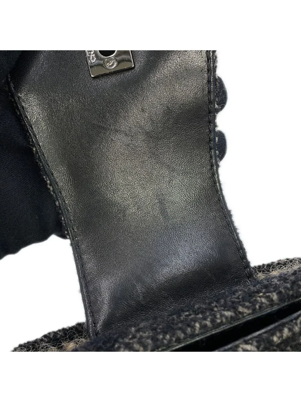 Chanel Shoulder Bag CC Logo Quilted Tweed Black